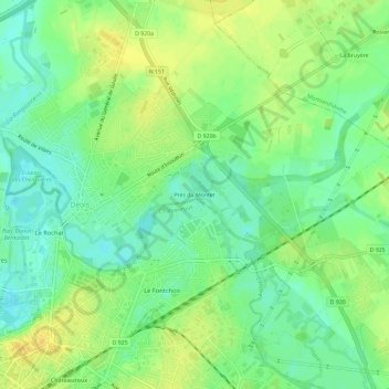 Mapa topográfico Près du Montet, altitud, relieve