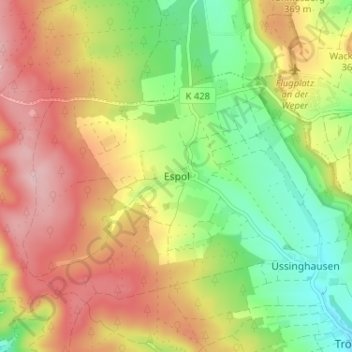 Mapa topográfico Espol, altitud, relieve