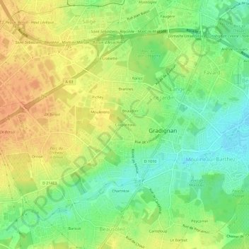 Mapa topográfico Corporeau, altitud, relieve