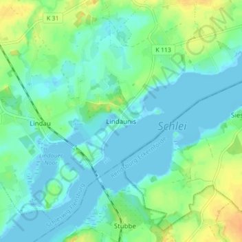 Mapa topográfico Lindaunis, altitud, relieve