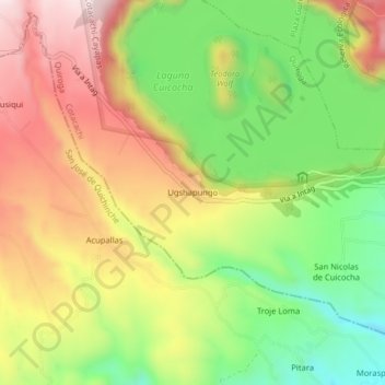 Mapa topográfico Ugshapungo, altitud, relieve