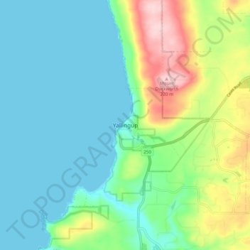 Mapa topográfico Yallingup, altitud, relieve