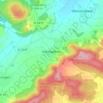 Mapa topográfico Untergailnau, altitud, relieve