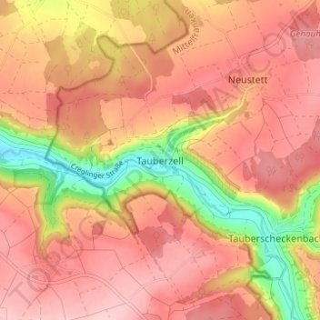 Mapa topográfico Tauberzell, altitud, relieve
