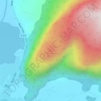 Mapa topográfico Cerro Huequecura, altitud, relieve
