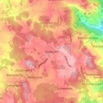 Mapa topográfico Geraszell, altitud, relieve