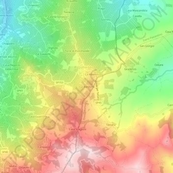 Mapa topográfico Ca' Bardone, altitud, relieve