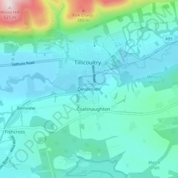 Mapa topográfico Devonside, altitud, relieve