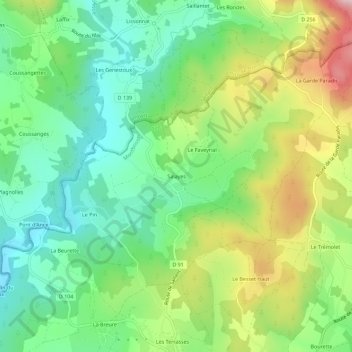 Mapa topográfico Salayes, altitud, relieve