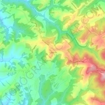 Mapa topográfico Castelfalfi, altitud, relieve