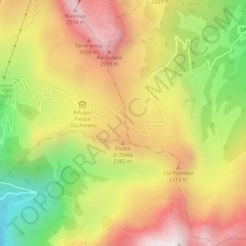 Mapa topográfico Passo Giau, altitud, relieve