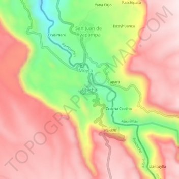 Mapa topográfico Chicha, altitud, relieve