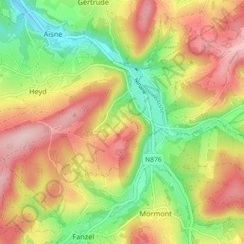 Mapa topográfico Lignely, altitud, relieve