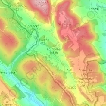 Mapa topográfico Truckendorf, altitud, relieve