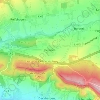 Mapa topográfico Bernsen, altitud, relieve