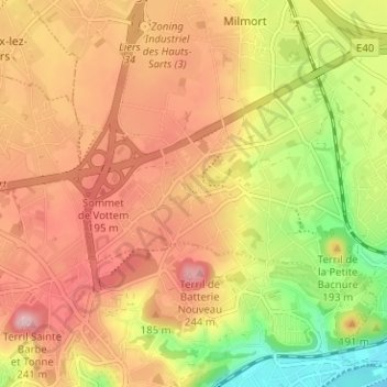 Mapa topográfico Vottem, altitud, relieve