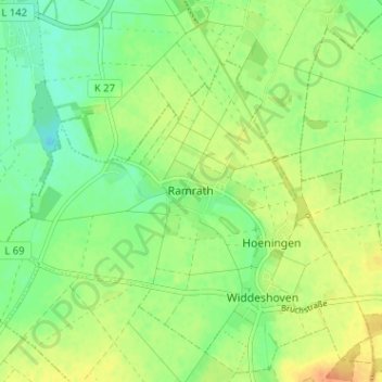 Mapa topográfico Ramrath, altitud, relieve
