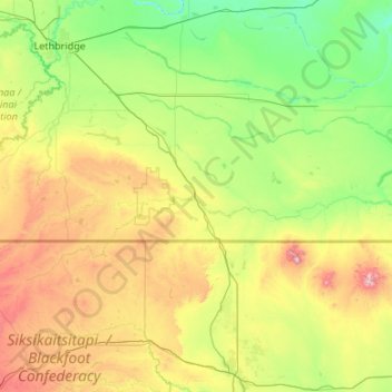 Mapa topográfico Milk River (town), altitud, relieve