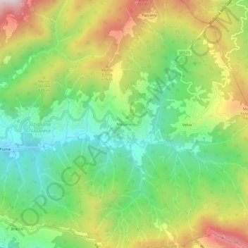 Mapa topográfico Missano, altitud, relieve