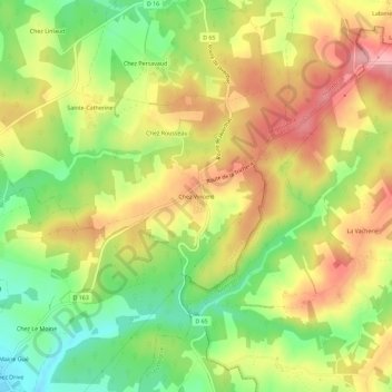 Mapa topográfico Chez Vincent, altitud, relieve