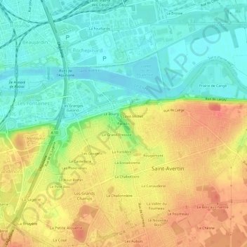 Mapa topográfico Paradis, altitud, relieve