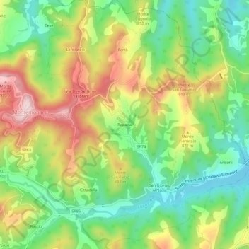 Mapa topográfico Ropaga, altitud, relieve
