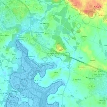 Mapa topográfico Le Poteau Rouge, altitud, relieve