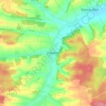 Mapa topográfico Inkofen, altitud, relieve