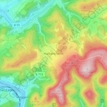 Mapa topográfico Halberbracht, altitud, relieve