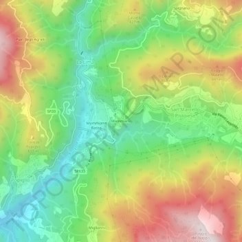 Mapa topográfico Mammiano, altitud, relieve