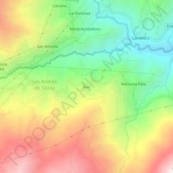 Mapa topográfico Gun, altitud, relieve