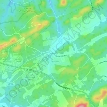 Mapa topográfico Shooks, altitud, relieve