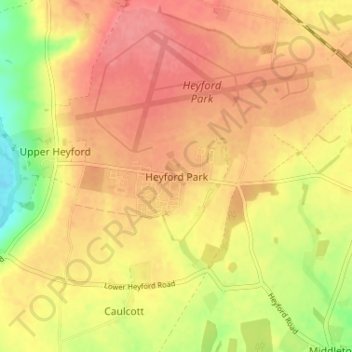 Mapa topográfico Heyford Park, altitud, relieve
