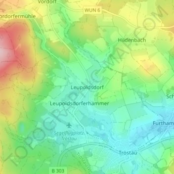 Mapa topográfico Leupoldsdorf, altitud, relieve