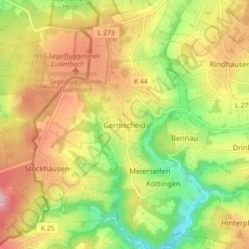 Mapa topográfico Germscheid, altitud, relieve