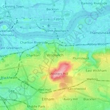 Mapa topográfico Woolwich, altitud, relieve