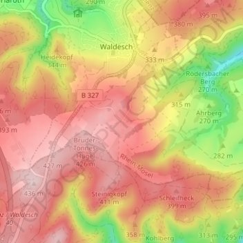 Mapa topográfico Hünenfeld, altitud, relieve