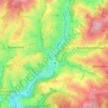 Mapa topográfico Alefeld, altitud, relieve