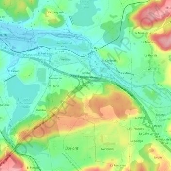 Mapa topográfico Mocín, altitud, relieve