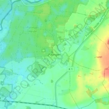 Mapa topográfico Palingen, altitud, relieve