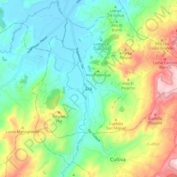 Mapa topográfico Iza, altitud, relieve