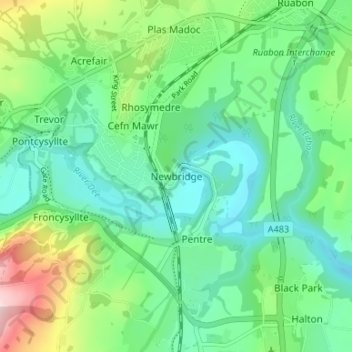 Mapa topográfico Newbridge, altitud, relieve