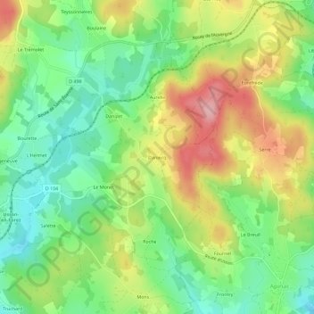 Mapa topográfico Daniecq, altitud, relieve