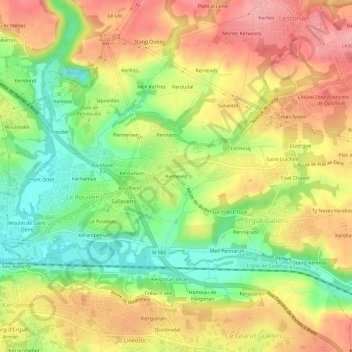Mapa topográfico Kernevez, altitud, relieve