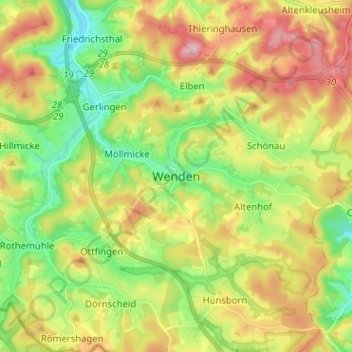 Mapa topográfico Wenden, altitud, relieve