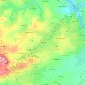 Mapa topográfico La Chevrière, altitud, relieve