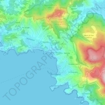 Mapa topográfico Venere Azzurra, altitud, relieve