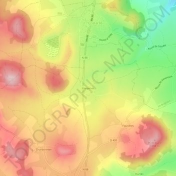 Mapa topográfico Bargettes, altitud, relieve