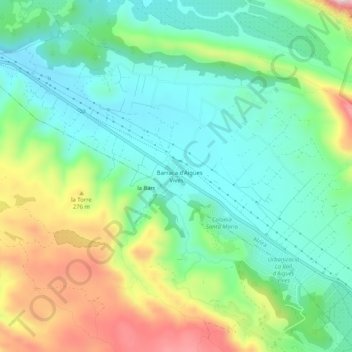 Mapa topográfico la Barraca d'Aigües Vives, altitud, relieve