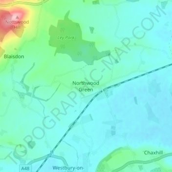 Mapa topográfico Northwood Green, altitud, relieve